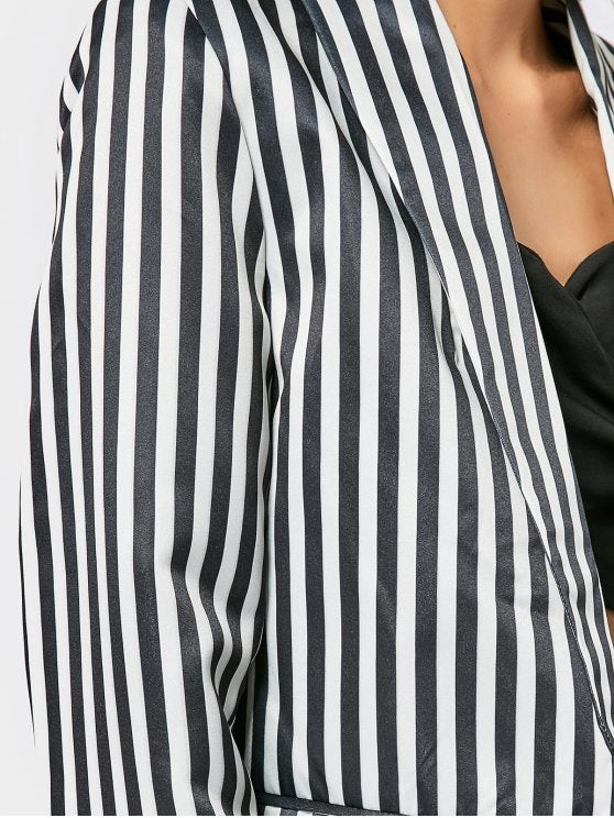 Fashionable Striped Flap Pocket Blazer
