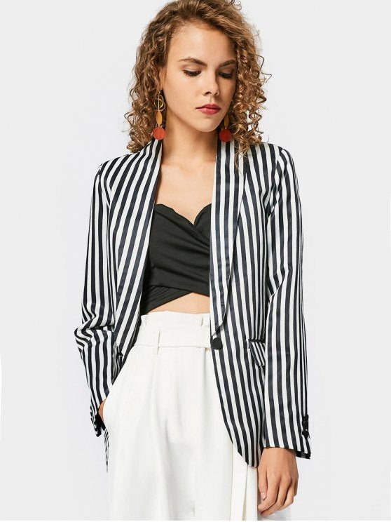 Fashionable Striped Flap Pocket Blazer