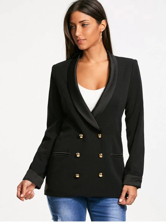 Double Breasted Lapel Blazer with Back Slit
