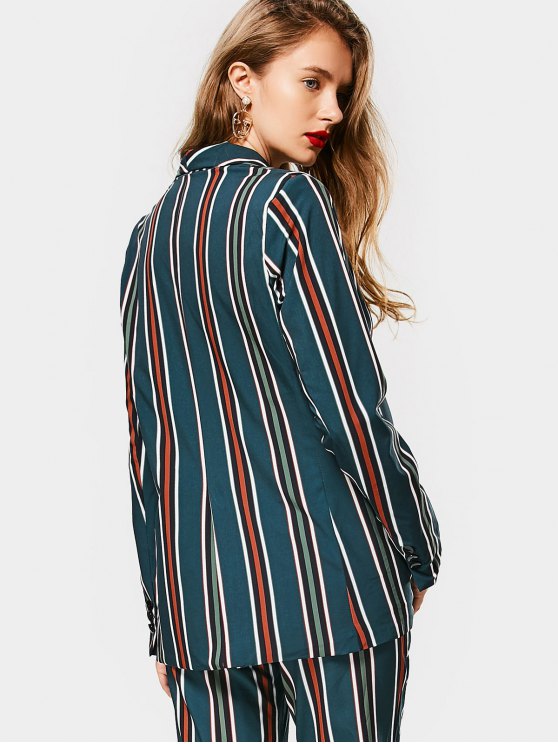 Striped Blazer with Buttoned Flap Pockets