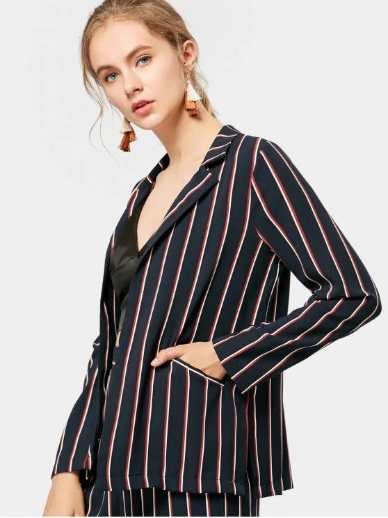 Trendy Striped Open Front Blazer