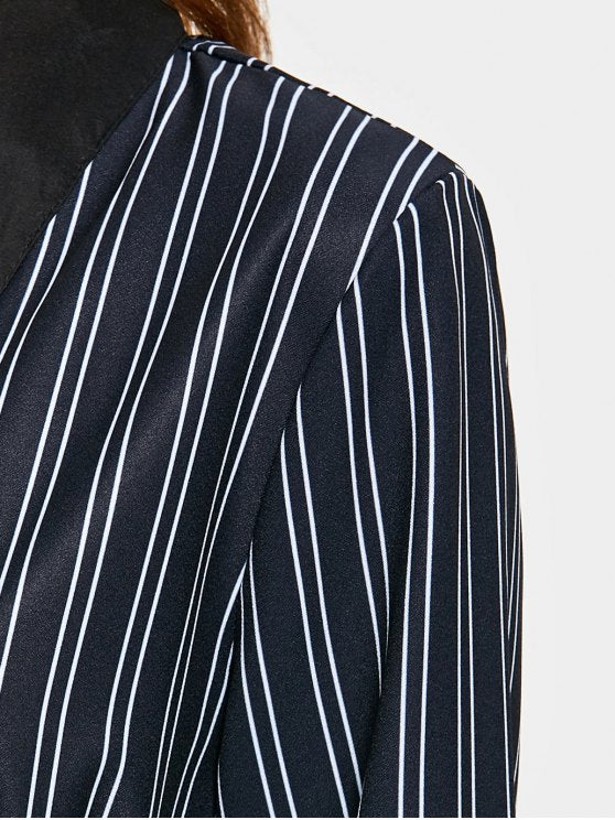 Trendy Belted Stripes Blazer with Long Sleeves