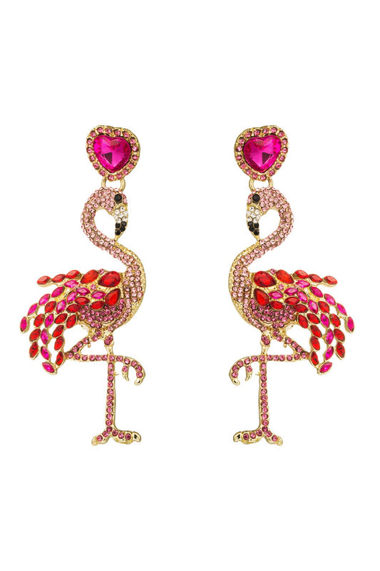 Flamingo Rhinestone Heart Earrings
