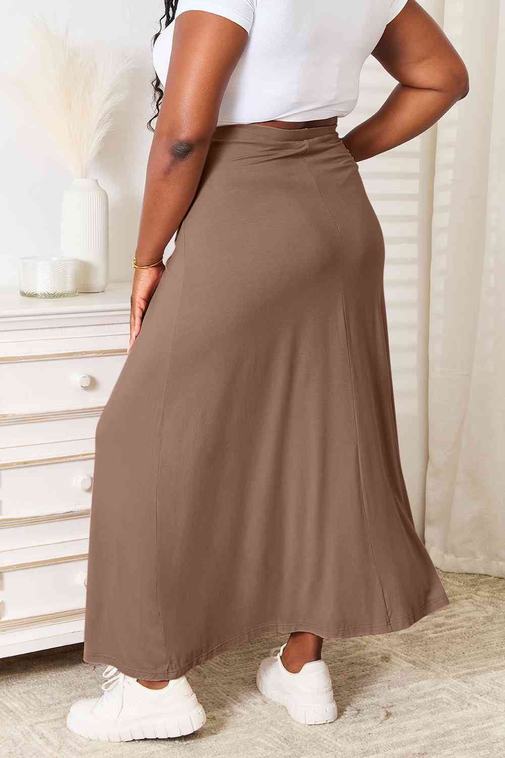 Full Size Soft Rayon Double Take Drawstring Waist Maxi Skirt