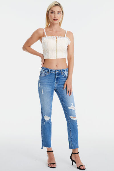 Mid Waist Full Size Distressed Ripped Straight BAYEAS Jeans