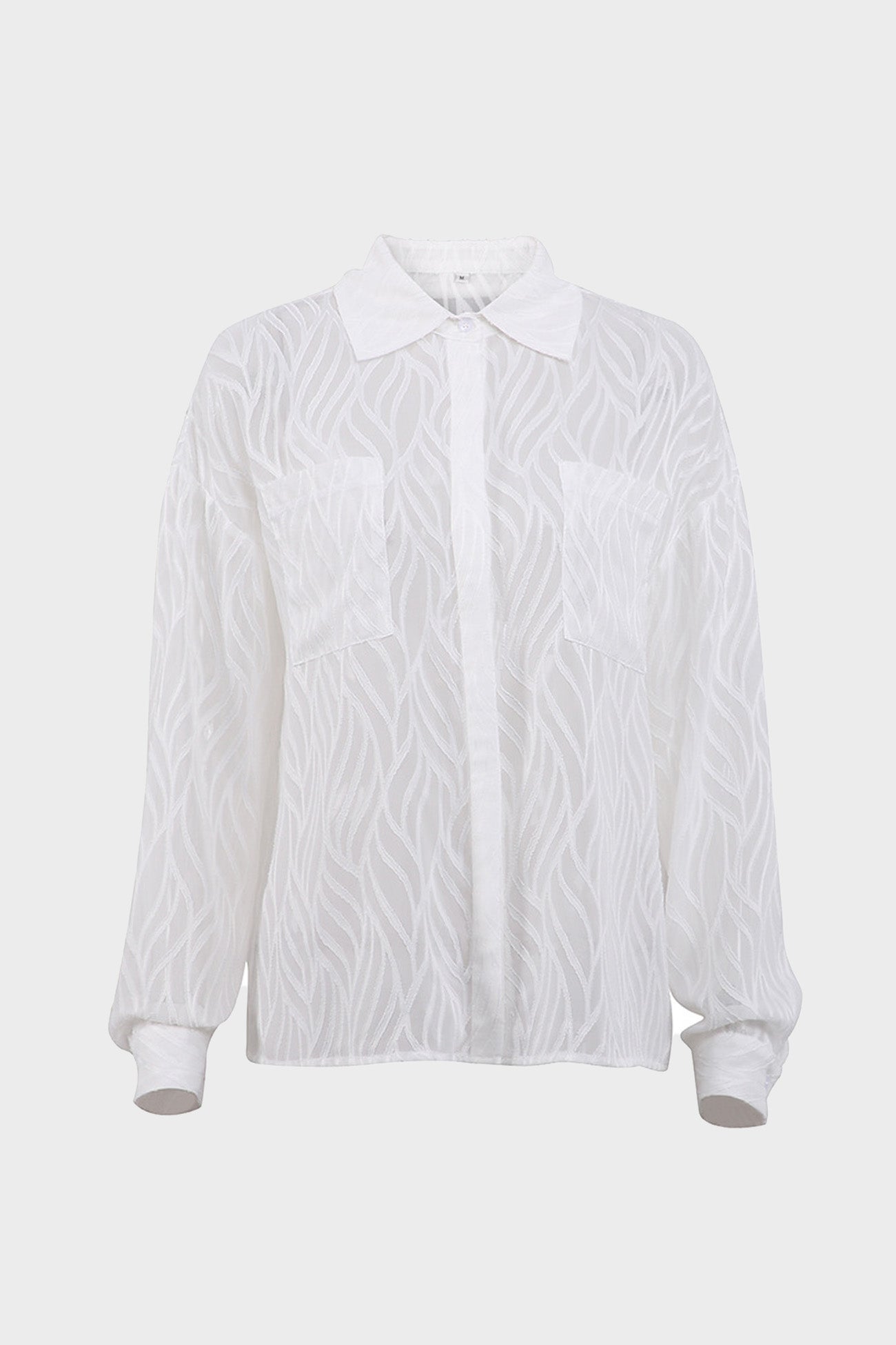 Sheer Textured Long Sleeve Button-Up Blouse