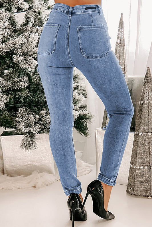 High Rise Jeans with Button Fly Center Seam