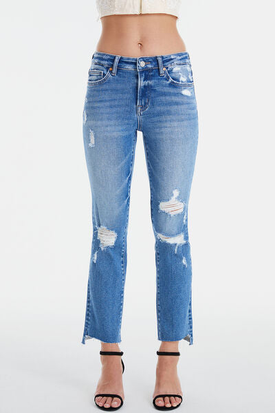 Mid Waist Full Size Distressed Ripped Straight BAYEAS Jeans