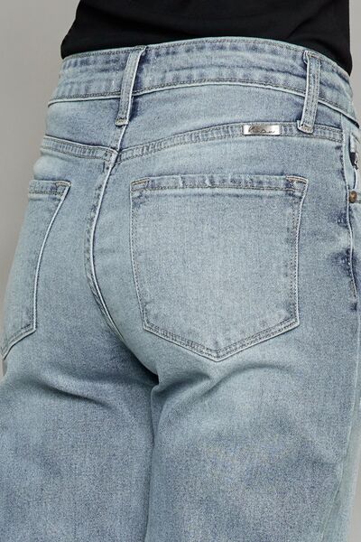 High Waist Cropped Raw Hem Wide Leg Kancan Jeans