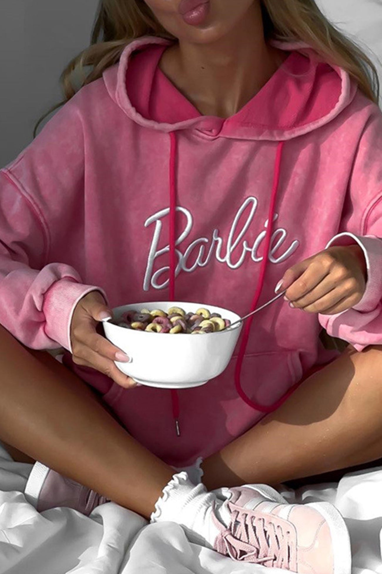 Barbie Letter Embroidery Distressed Hoodie