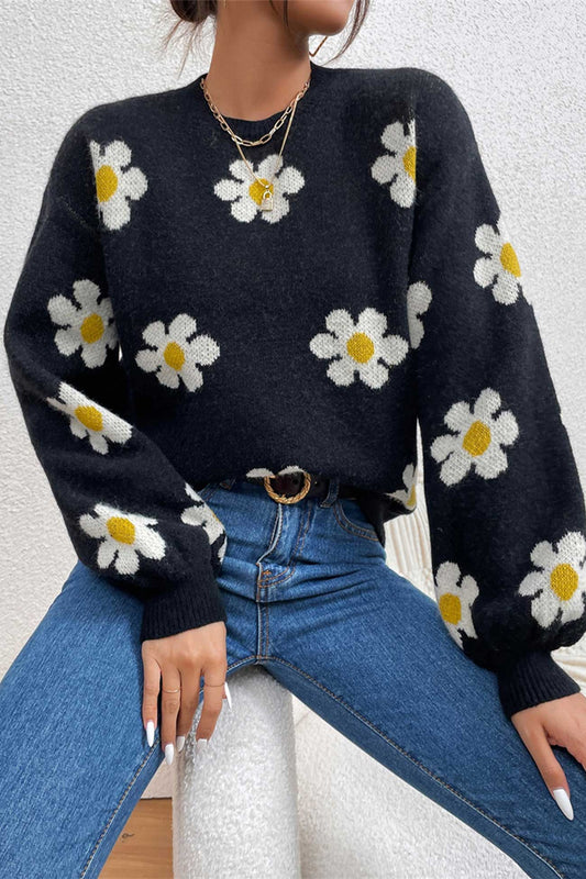 Floral Embroidery Crew Neck Cardigan