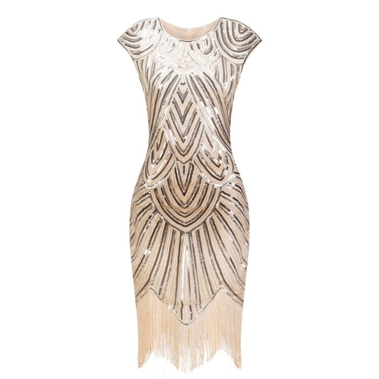 1920s Great Gatsby Sequin Fringe O-Neck Midi Dress