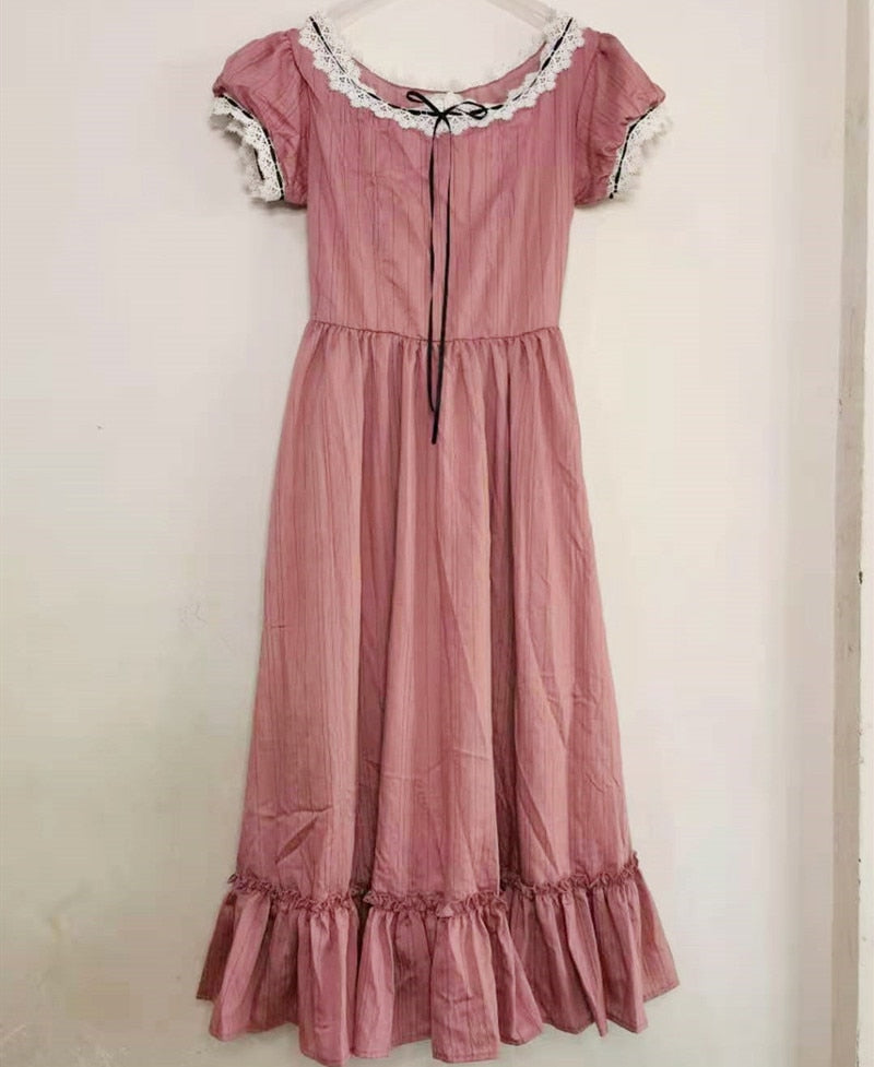 Pink Vintage Elegant Slim Slash Neck Casual Everyday Midi Dress