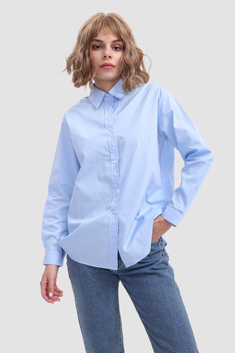 Lapel Collar Solid Button Shirt Blouse