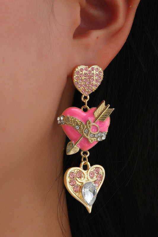 Cupid Rhinestone Heart Earrings