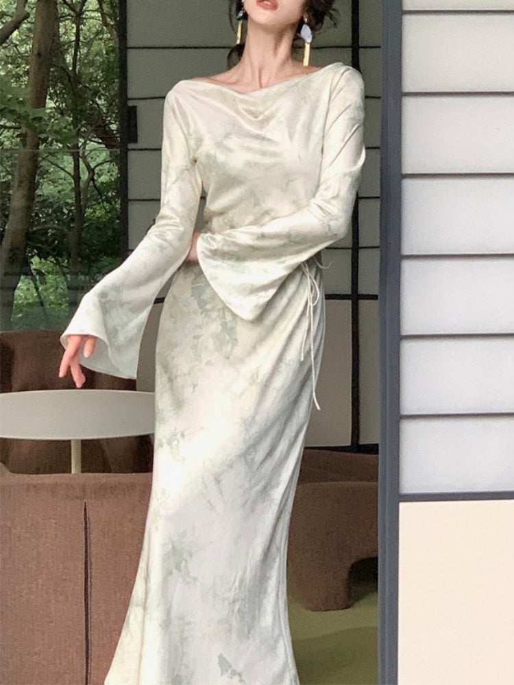 Autumn Vintage Long Sleeve Slim Bodycon Elegant Midi Dress