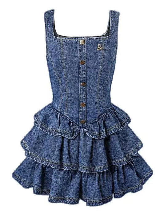 3 Piece Sets Camisole Sleeveless Denim Vintage Y2k Mini Dress