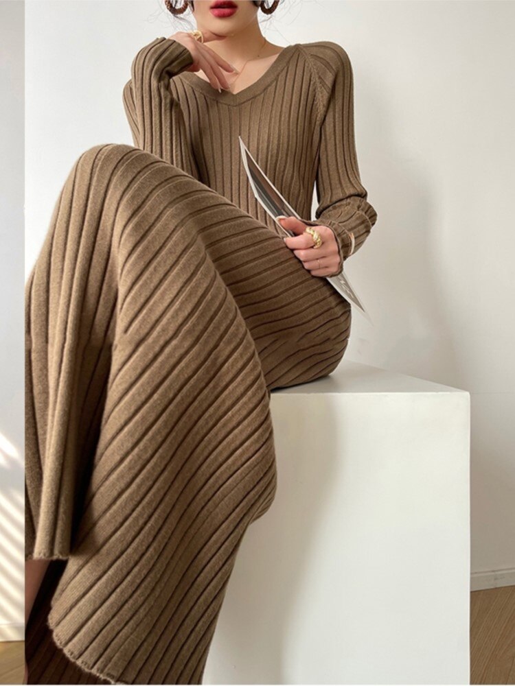Autumn New Warm Knitted Bodycon Midi Dress