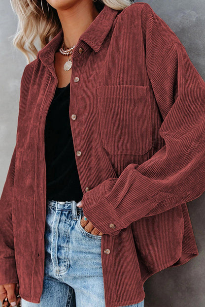Solid Color Corduroy Oversized Shirt Blouse