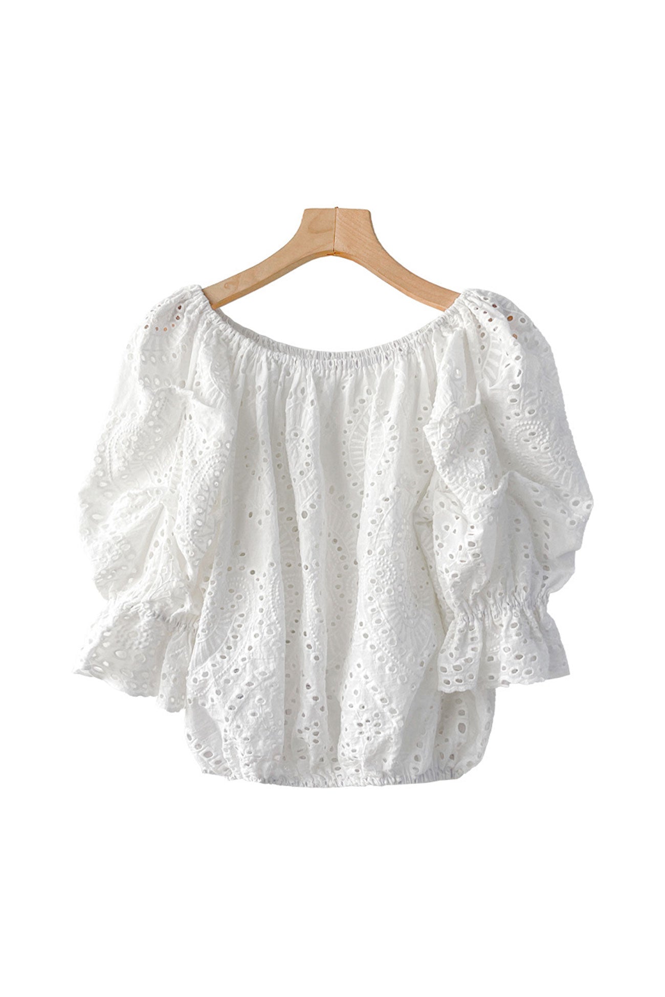 White Embroidered Lace Puff Sleeve Blouse