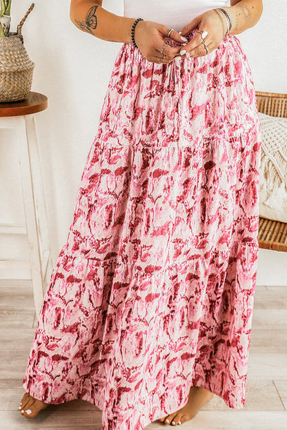 Smocked Printed Maxi Waist Skirt