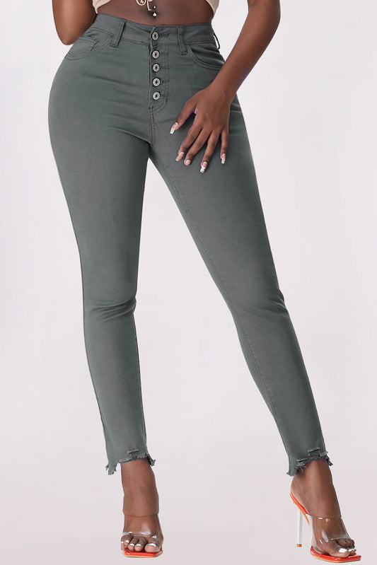 Hem Detail Skinny Jeans with Button Fly
