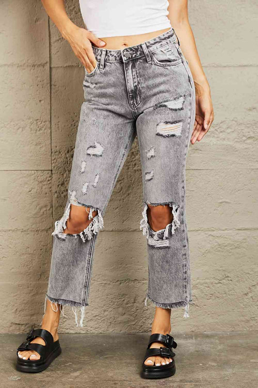 Acid Wash Distressed BAYEAS Straight Jeans