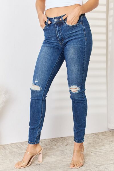 Full Size High Waist Distressed Slim Judy Blue Jeans