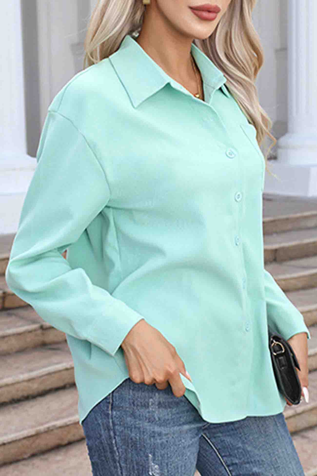 Corduroy Long Sleeve Button Up Blouse
