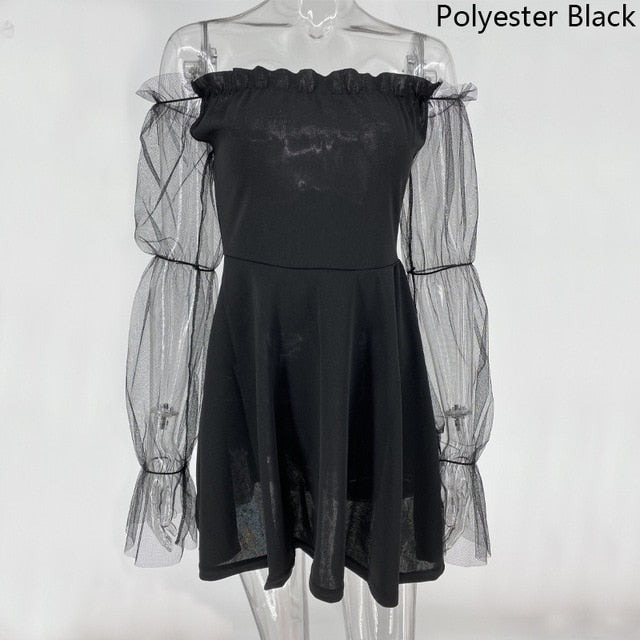Gothic Vintage Off Shoulder Mesh Mini Dress
