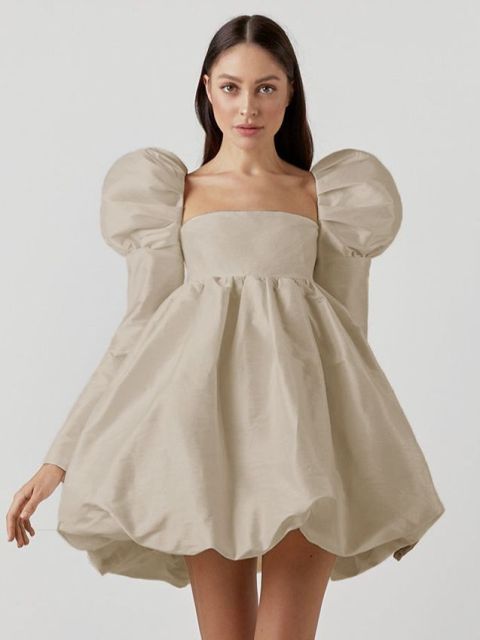 Elegant Backless Long Sleeve Pleated Mini Dress