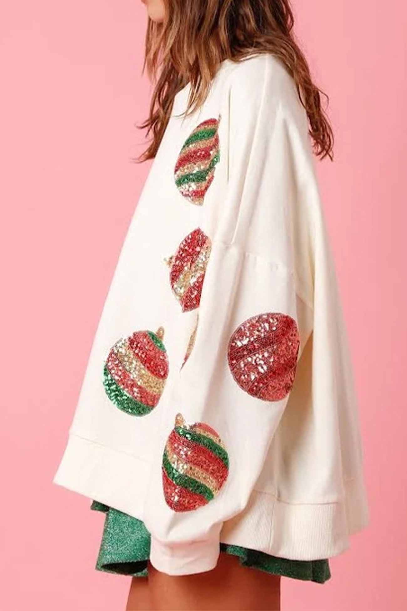 Sequin Christmas Long Sleeve Printed Hoodie